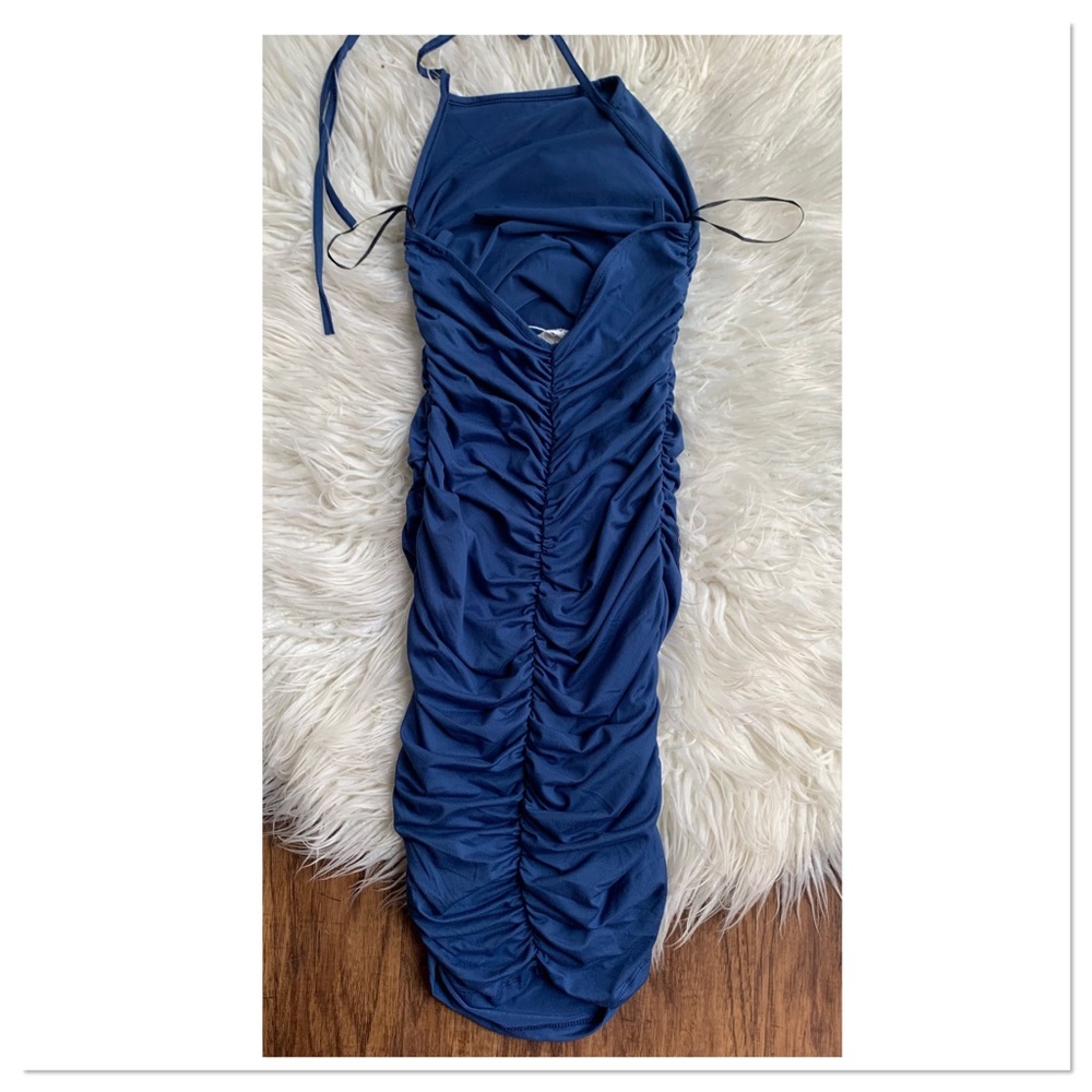 Capella Ruched Fitted Spaghetti Strap Dress Pull On Blue Size Small New With Tag - Picture 4 of 6